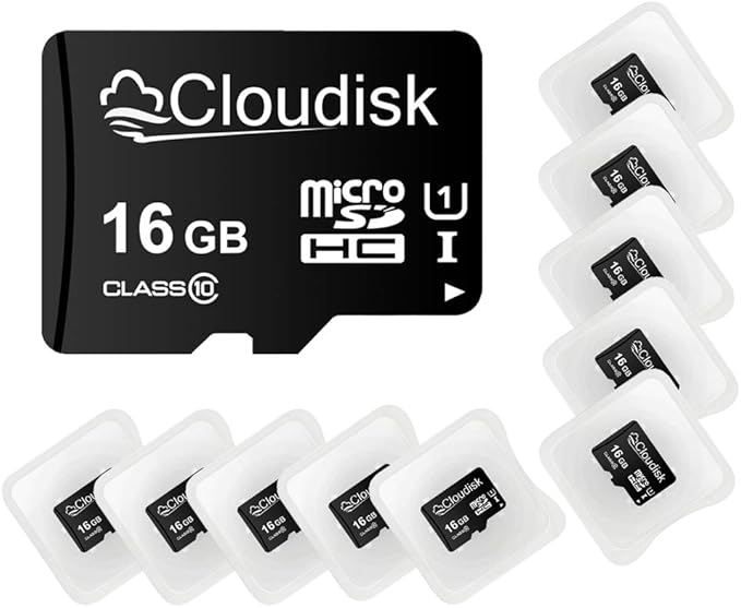 Pack of 10 Micro SD Card 16GB Flash Memory Card C10 A1 U1 Micro SDHC by Cloudisk
