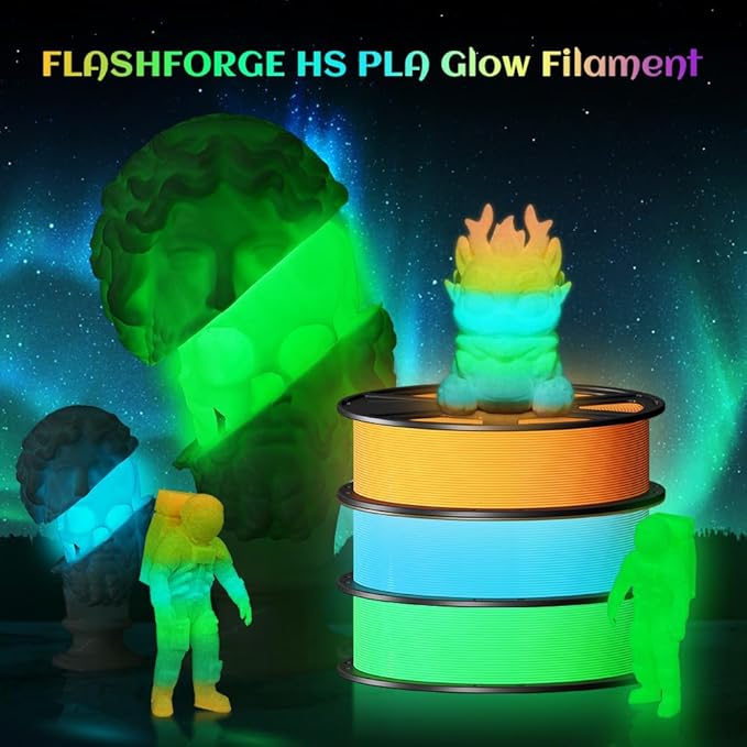 FLASHFORGE Glow in The Dark Rapid PLA Filament 1.75mm, High Flow Speedy 3D Printer Filament Luminous Red, Max 500mm/s High-Speed Printing, High Brightness and Long-Lasting Glowing Effect