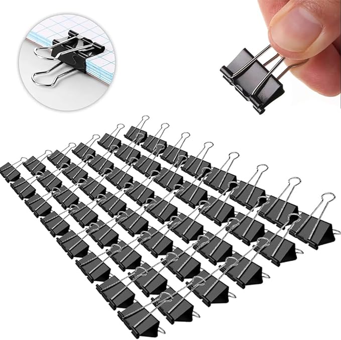 Small Binder Paper Clips 3/4 Inch Standard 19mm, 144 Pack, Black, 0.75 Inch Fold Clamp, Capacity 0.31 Inch, Office Clips, Micro Binder Clips