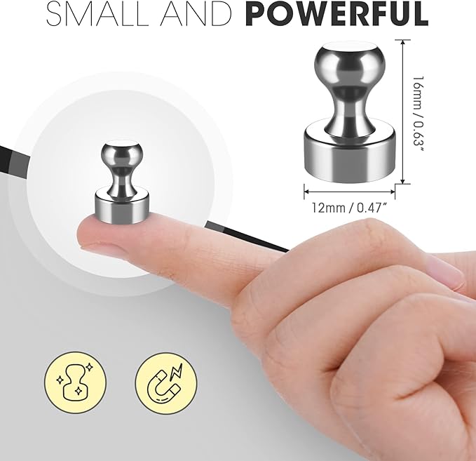 Grtard 48 Pack Magnetic Push Pins, Fridge Magnets for Whiteboard, Whiteboard Magnets Refrigerator Magnets, Small and Strong Push Pin Magnet for Office, School, Locker, and Map Magnet