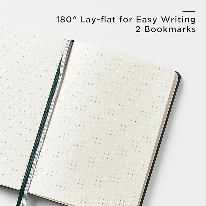 &And Per Se Dotted Journal Notebook, A5 Hardcover Leather Journal, 160 Pages 100 gsm Thick Dotted Paper，3 Sheets of Stickers Included - 5.7'' x 8''（Green）