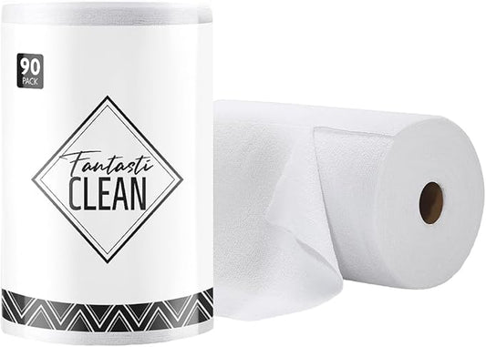 Fantasticlean Microfiber Cleaning Cloth Roll -90 Pack, Tear Away Microfiber Towels, 12" x 12", Reusable, Washable, Scratch Free, Ultra Absorbent Dish Rags for Car, Home, Garage or Shop (White)