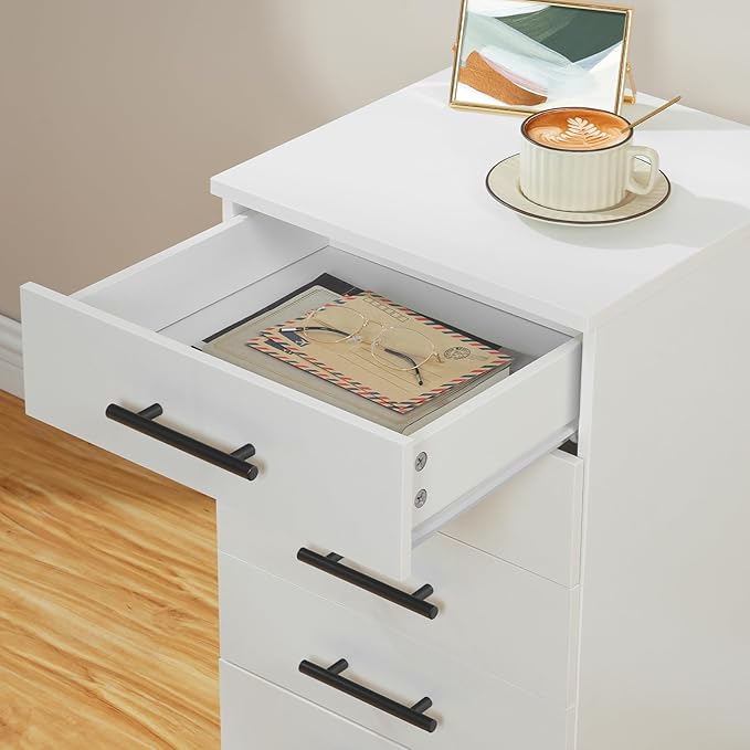 HOOBRO 5-Drawer File Cabinet, Office Cabinet with Drawers, Wooden Storage Cabinet with Wheels for Makeup, Home Office, Study, Easy Assembly, White WT05WJ01G1