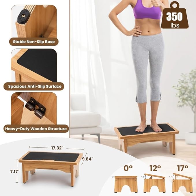 StrongTek Adjustable Foot Rest for Under Desk, 3-Level Adjust Incline, 7" Step Stool for Kids Adults, Ergonomic Foot Stool Relieves Swelling, One Step Stool with Non-Slip Surface for Home and Office