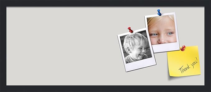 PinPix 30x12 Inch Cork Bulletin Board. This Decorative Framed Pin Board Comes with Light Stone Design and a Satin Black Frame. Ideal for Home Office Decor or Message Board (PinPix-1809)