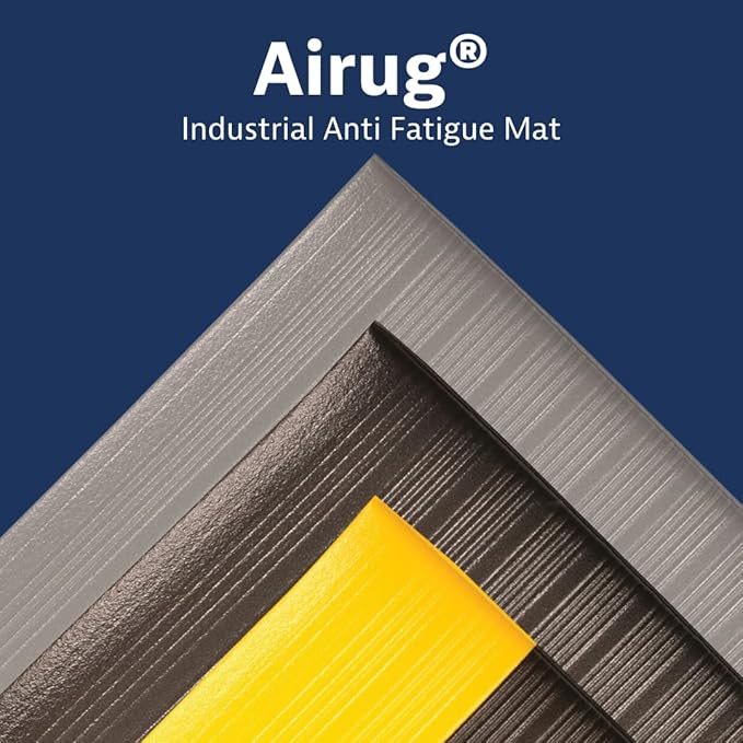 Notrax 410 Airug® 3' x 60' x 3/8" Anti Fatigue Mat, Enhanced Slip Resistance with Beveled Edges and Ribbed Surface, Ideal for Industrial and Commercial Workplaces, Gray, 410R0336GY