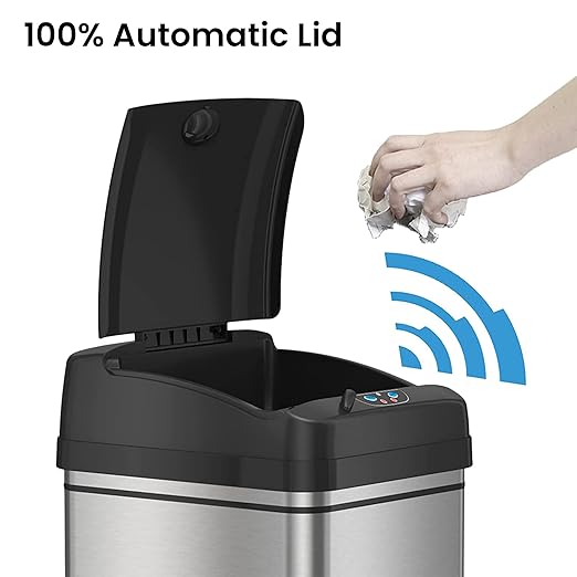 iTouchless 13 Gallon Dog Proof Trash Can with Odor Filter, Motion Sensor Stainless Steel Kitchen Trashcan Garbage Bin for Home Office Work Bedroom Living Room Garage Large Capacity Slim Wastebasket