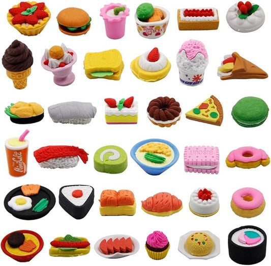 72 Pcs Assorted Food Pencil Erasers Toy Set, Cake Dessert Fruit Puzzle Erasers Toys for Kids Reward Party Favors (Food)