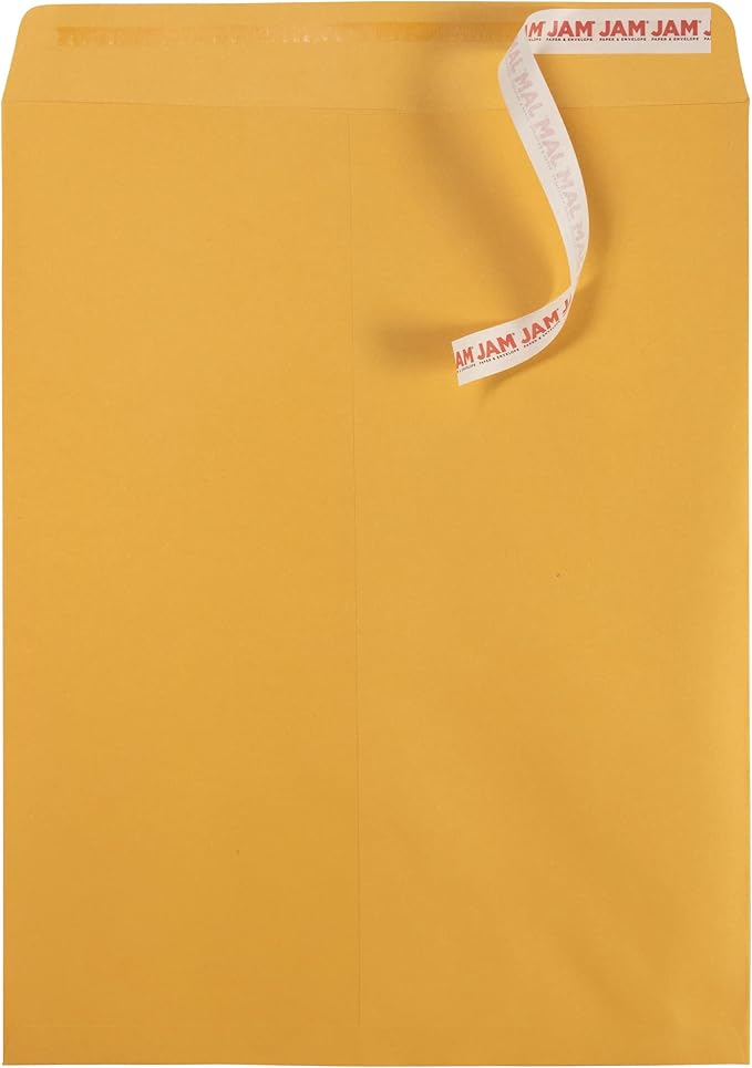 JAM PAPER 12 x 15 1/2 Open End Catalog Recycled Envelopes with Peel and Seal Closure - Brown Kraft - 50/Pack