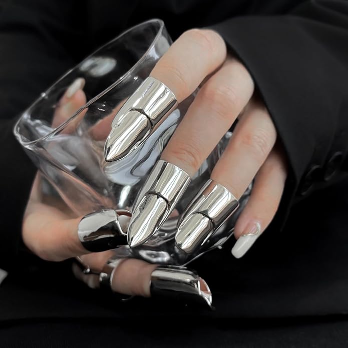 LIANXUE Metal Nail Cover Ring Hip Hop Cosplay Unisex Punk Gold Silver Color - Image 7