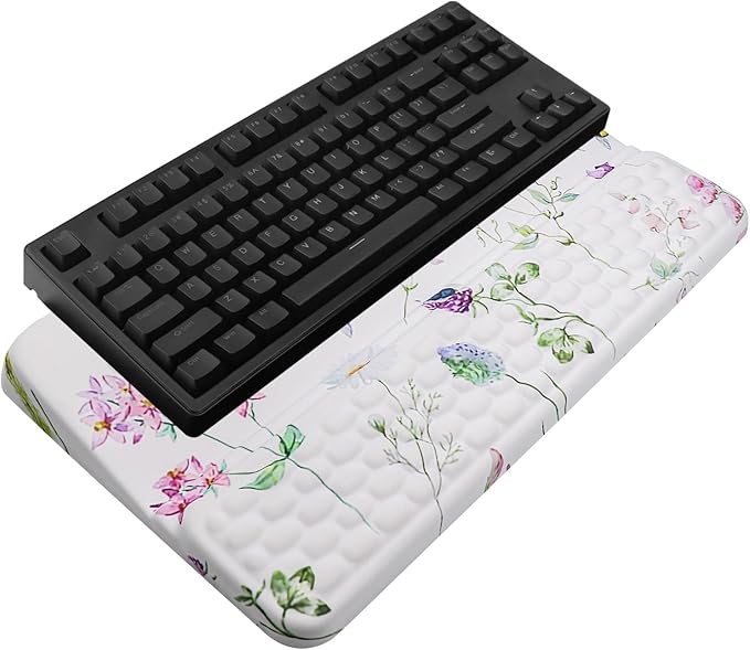 Computer Keyboard Stand with Wrist Rest, Ergonomic Tilted Keyboard Holder - Keyboard Riser with Wrist Pad - Keyboard Tray Support for Office Home - Scattered Flowers