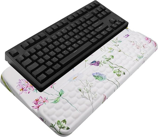 Computer Keyboard Stand with Wrist Rest, Ergonomic Tilted Keyboard Holder - Keyboard Riser with Wrist Pad - Keyboard Tray Support for Office Home - Scattered Flowers