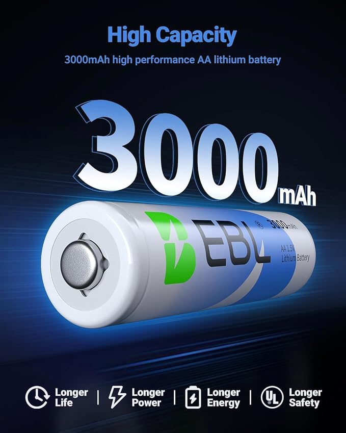EBL Lithium Batteries AA 4 Pack, 3000mAh 1.5V Non-Rechargeable High Performance - Image 2