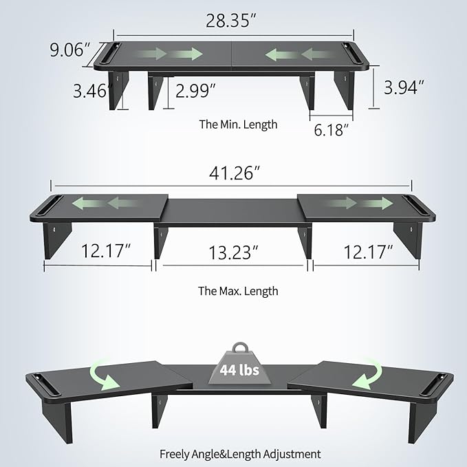 Zimilar Dual Monitor Stand Riser, Monitor Stand with Adjustable Length and Angle, Wood Monitor Stand for Desk, Monitor Riser for 2 Monitors with Storage Space