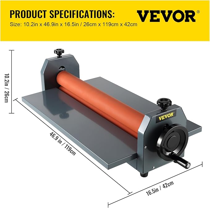 VEVOR 39 Inch Cold Laminator Machine 10mm Manual Vinyl Photo Film Cold laminator Hand Crank Pressure Cold Roll laminator（39Inch