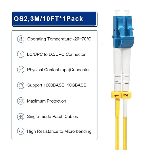 FLYPROFiber- 3M/10ft OS2 LC to LC Fiber Patch Cable, Length Options: 0.2m-300m - Image 4