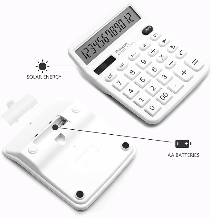 Basic Office Desktop Calculator - 12 Digit, Large LCD Display, Sensitive Buttons for White Office Supplies and School Supplies