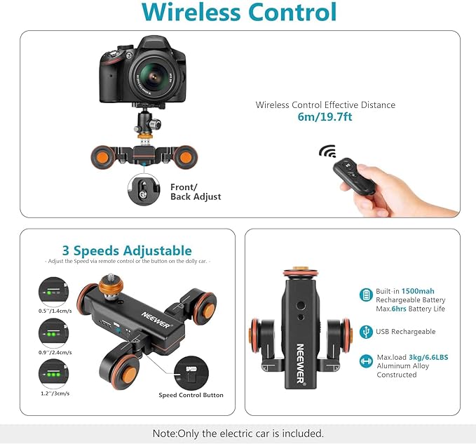 Neewer 3 Wheels Wireless Video Camera Dolly, 3 Speed Motorized Electric Track - Image 4