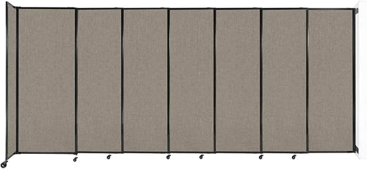 Wall-Mounted Sliding StraightWall Room Divider | Adjustable Widths | Locking Wheels | Room Separator | Up to 15'6" Wide x 6'10" Tall Warm Pebble Fabric Panels