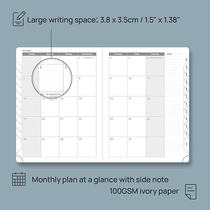 POPRUN Weekly Planner 2026 Calendar (Medium 6.75" x 8.75") 12 Months Notebook with Horizontal Layout, Leather Hardcover, Inner Pocket, 100GSM Thick Paper, Pen Holder - Black