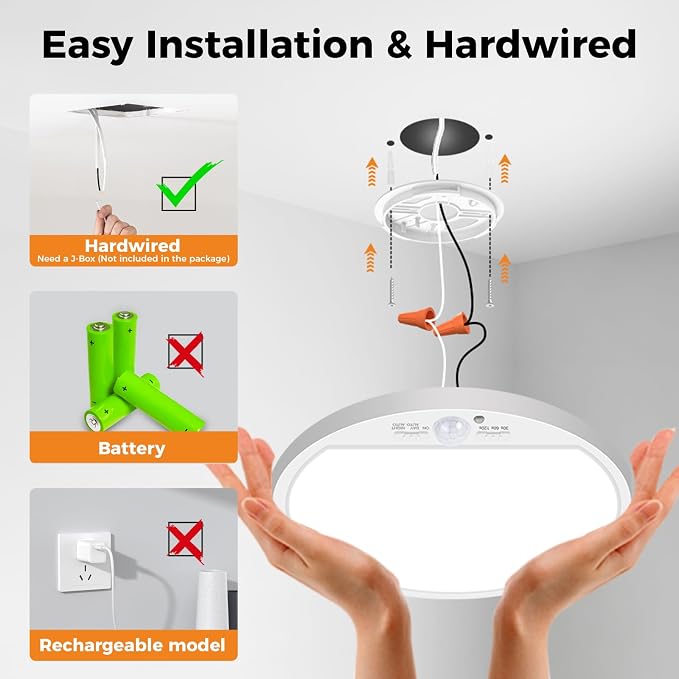 slochi 2Pack Motion Sensor Light Indoor Wired, 12 Inch 3000K/4000K/6500K Closet - Image 2
