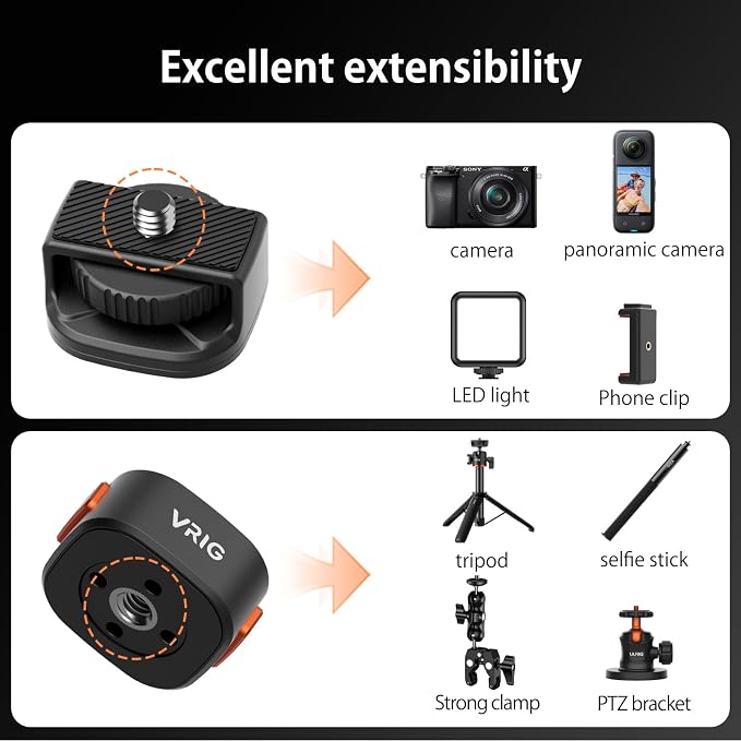 VRIG Claw Mini Quick Release Plate Tripod QR Camera Mount Adapter, Quick Setup - Image 7