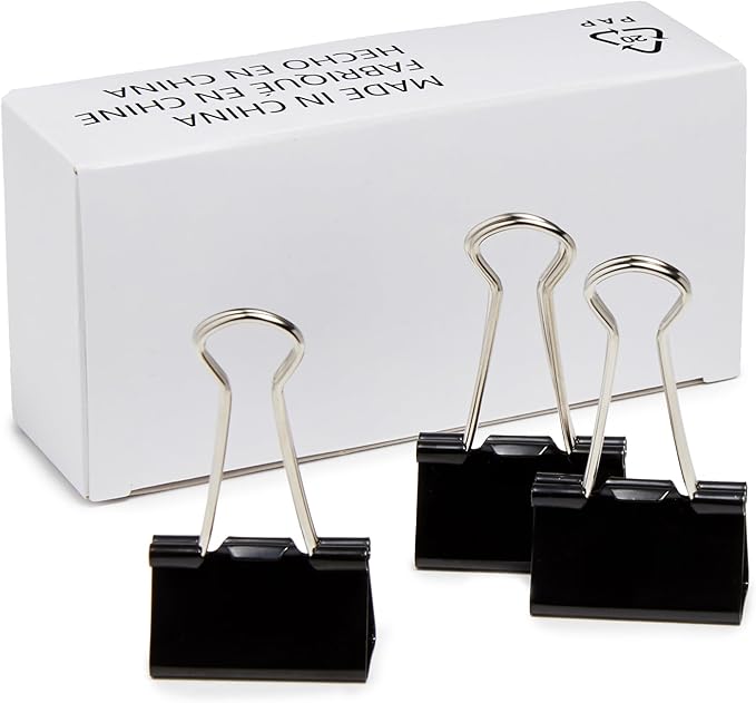 Amazon Basics Sturdy Binder Clips for Office Use, 96 Count (8 Pack of 12), Medium, 1.25 in, Black