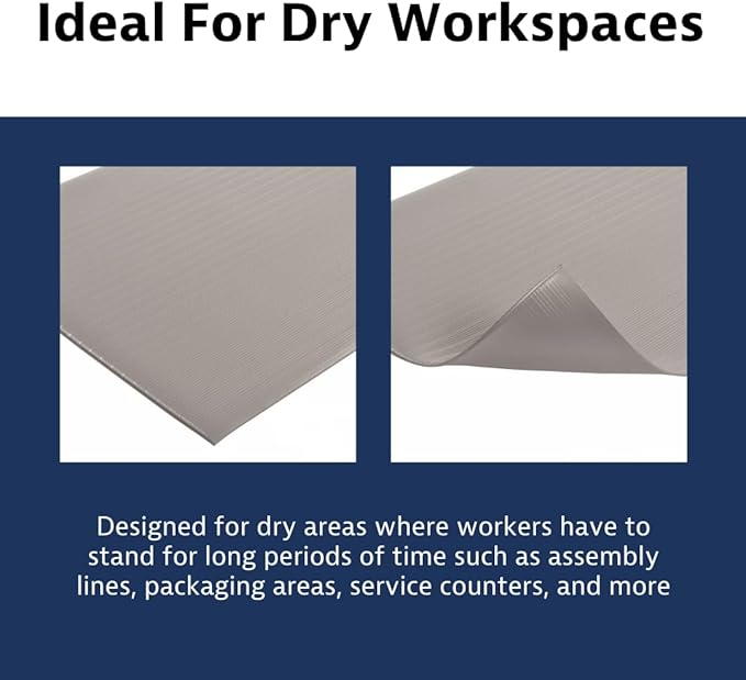Notrax 410 Airug® 3' x 5' x 3/8" Anti Fatigue Mat, Enhanced Slip Resistance with Beveled Edges and Ribbed Surface, Ideal for Industrial and Commercial Workplaces, Gray, 410S0335GY