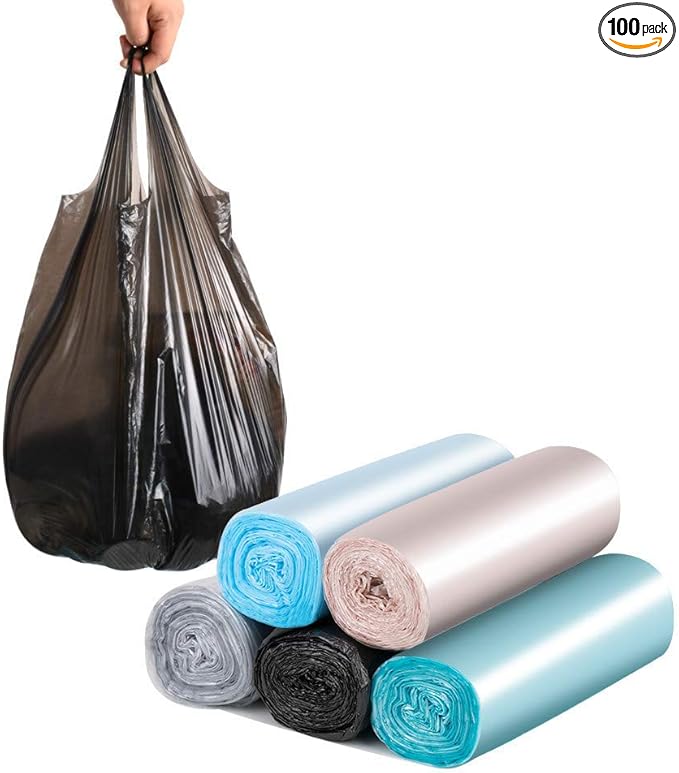 Handle Trash Bags 4 Gallon 100 Counts Small Garbage Bags for Office,Kitchen,Bedroom Waste Bin, Rubbish,Trash Can Liner