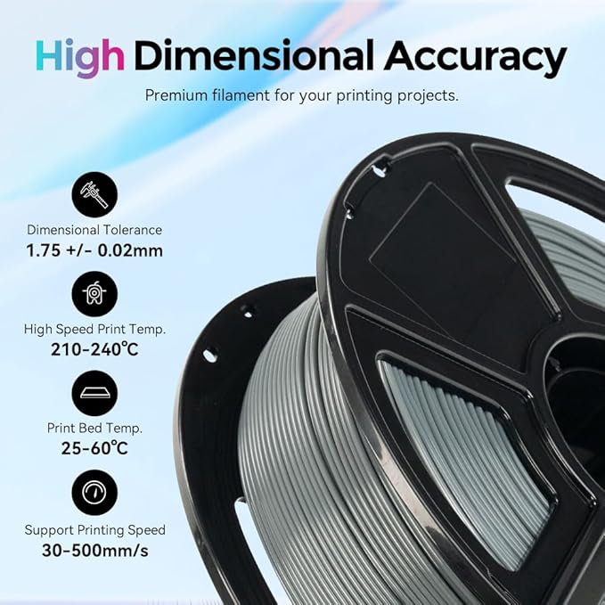 FLASHFORGE Rapid PLA Filament 1.75mm, High Flow Speedy 3D Printer Filament, Experience Exceptional Performance with 500mm/s High-Speed Printing, Neatly Wound & Top-Notch Filament (Iron Grey)