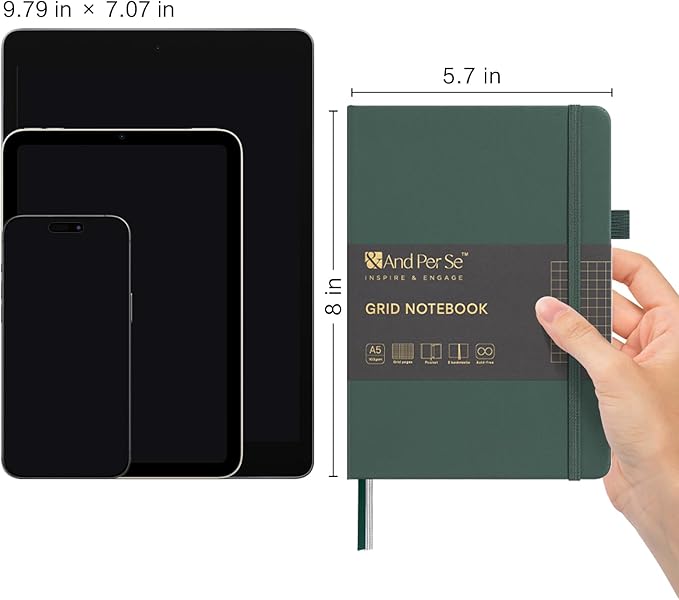 &And Per Se Graph Journal Notebook, 160 Pages, 5.7 x 8 inches College Ruled Thick Paper Notebook Journals for Writing, Grid Hardcover Notebook(1 Pack, green)