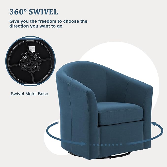 UIXE 360° Swivel Barrel Accent Chairs Set of 2, Modern Round Arm Chair Upholstered Club Armchair, Single Sofa Seating in Fabric for Living Room, Bedroom (Blue)