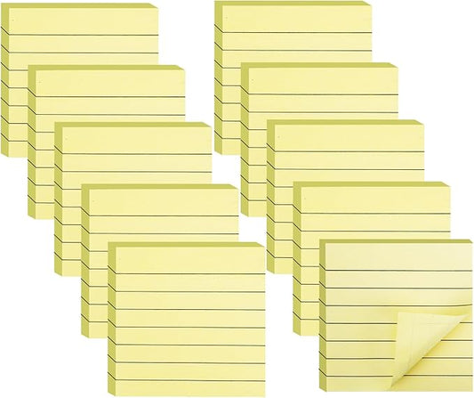 10 Pack Lined Sticky Notes 3x3 Inch 800 Sheets Yellow Self-Stick Note Pads, Sticky Notes with Lines Super Sticky Easy Remove for School Office Meeting