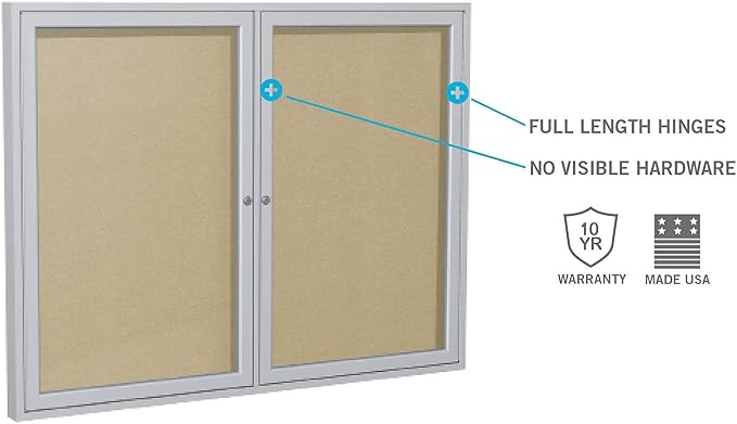 Ghent 36"x60" 2-Door Outdoor Enclosed Vinyl Bulletin Board, Shatter Resistant, with Lock, Satin Aluminum Frame - Silver (PA23660VX-193), Made in The USA