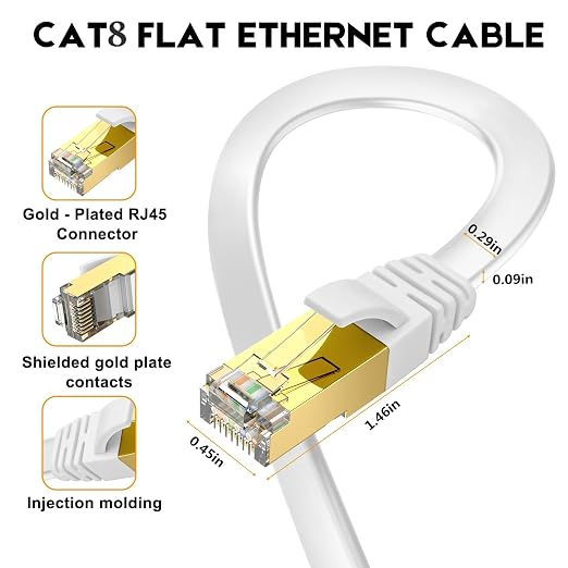 Ercielook CAT8 Ethernet Cable 100 ft High Speed, Shielded Flat Internet Cable - Image 3