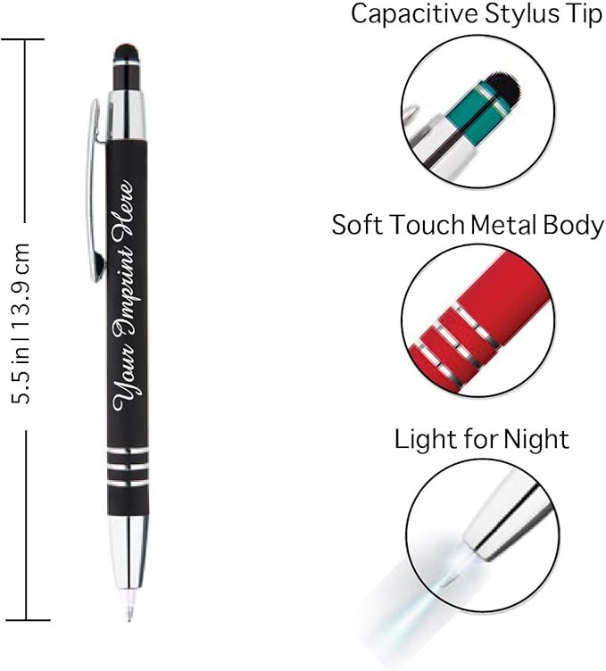 ExpressDesigns™ - Personalized Pens Gift Set - 2 Pack of | LED Flashlight Soft Touch Metal Pens w/gift box | Luxury Ballpoint Pen Custom Engraved with Name or Message | Light Up Pens (Black - Red)