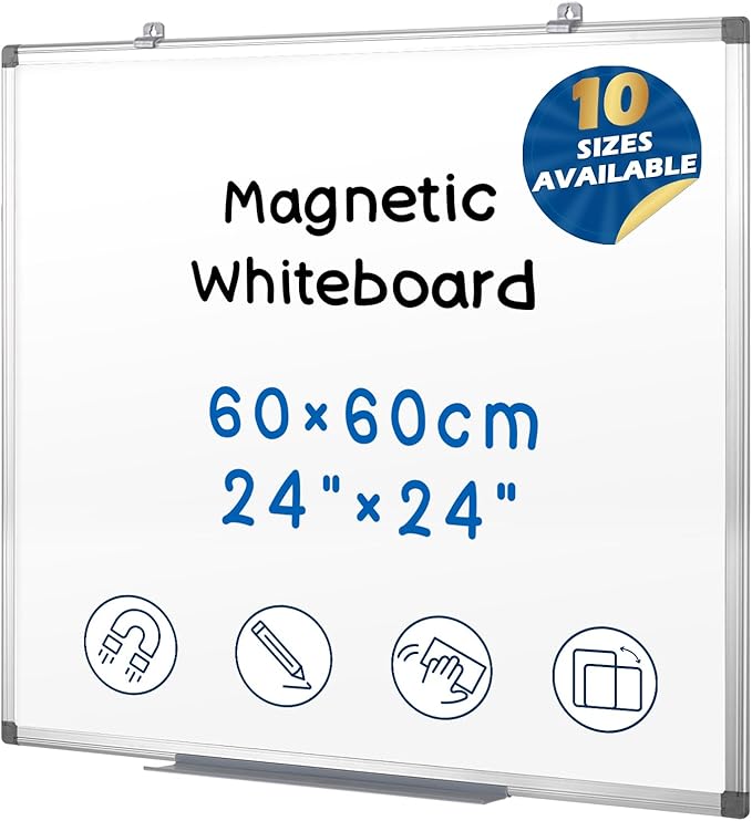 24"x24" Magnetic Whiteboard Wall Mount Dry Erase Board for Home Office, Dorm Room, Cubicle | Square White Board | Space-Saving White Board