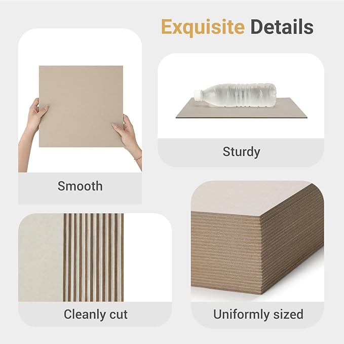 25 Pcs Book Board, Binder Board, Cover Board, Heavy Duty Chipboard for Book Binding, DIY Cardboard (Gray, 12 x 12 Inch 100PT)