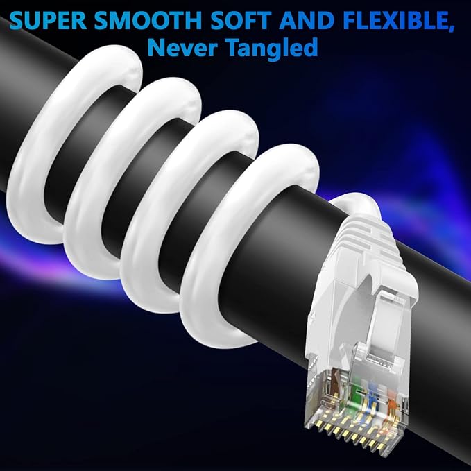 Adoreen Cat 6 Ethernet Cable 300 Ft-White, Outdoor & Indoor Snagless Long Round - Image 2