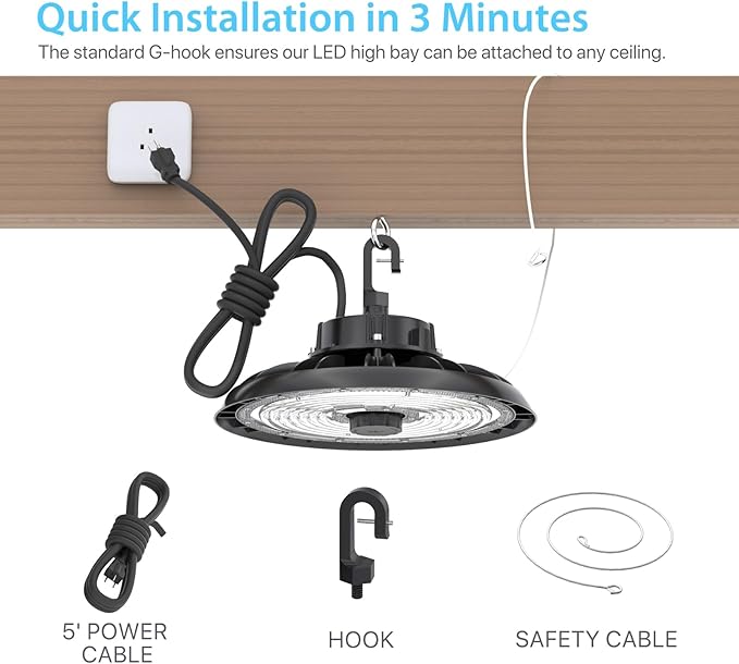 HYPERLITE 150W Smart High Bay LED Shop Lights 2pack, 140LM/W 5000K LED High Bay - Image 6