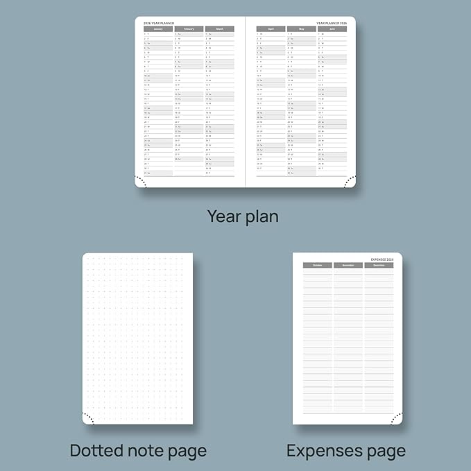 POPRUN Weekly Planner 2026 Calendar (Pocket 4'' x 6.25'') 12 Months Notebook with Horizontal Layout, Leather Hardcover, Inner Pocket, 100GSM Thick Paper, Pen Holder TJ - Aquamarine