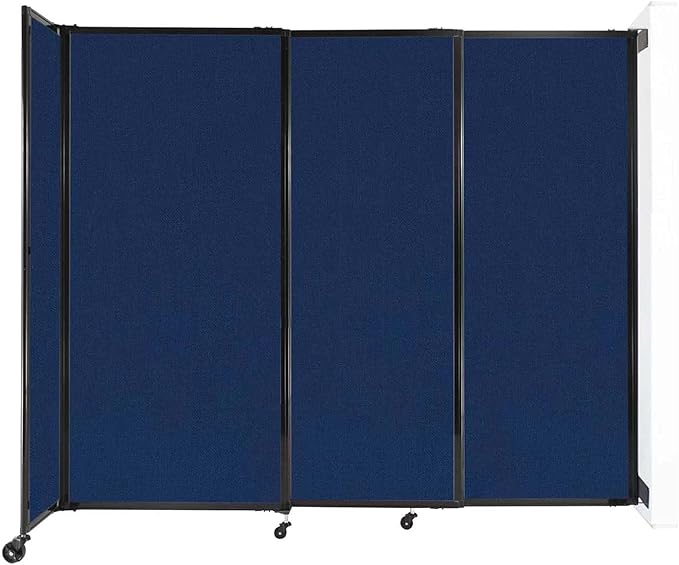 Wall-Mounted Sliding StraightWall Room Divider | Adjustable Widths | Locking Wheels | Room Separator | Up to 7'2" Wide x 6' Tall Navy Blue Fabric Panels