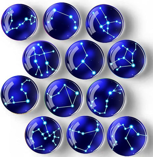 12Pcs Glass Strong Magnetic Refrigerator Magnet Fridge Sticker,Constellation Fridge Magnets Decoration for Crafts,Strong Fridge Magnets for Kitchen, School,Office Whiteboard, Cabinet and Dishwasher