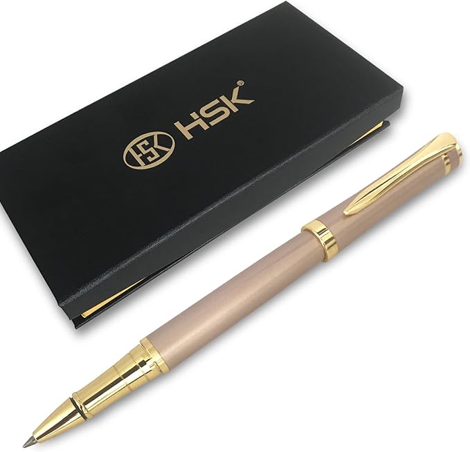 HSK Luxury Ballpoint Pens gift Pen Black Refill Line width 0.5mm,Best Ball Pen Gift Set for Men & Women Professional Executive,Office,Nice Pens Classy Gift Box (Gold)