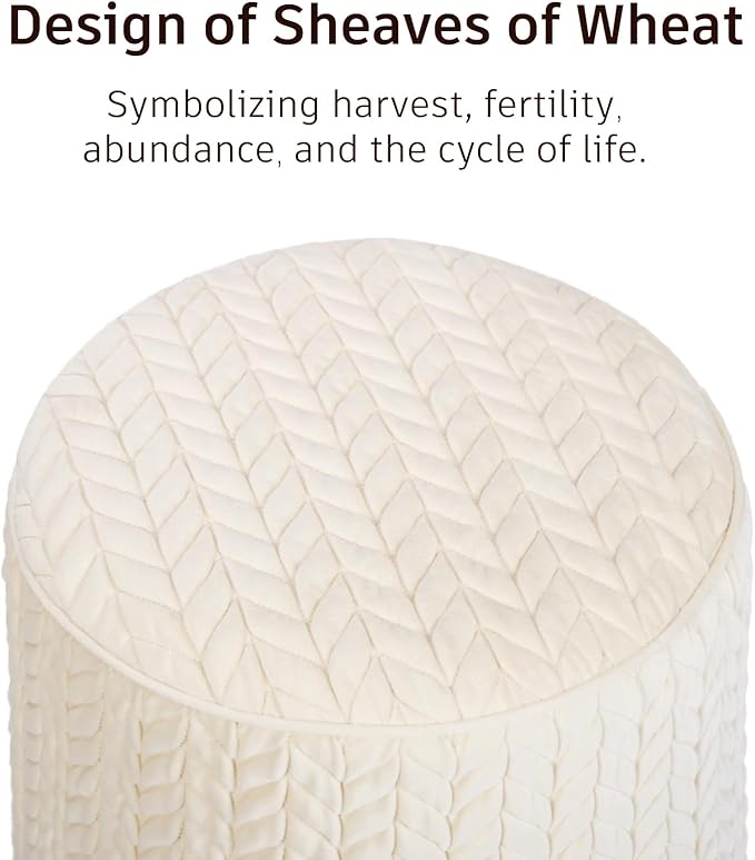 Modern Round Ottoman, Braided-Tufted Foot Stool Ottoman, Velvet Upholstered Vanity Stool for Makeup, Bedroom, Living Room, White