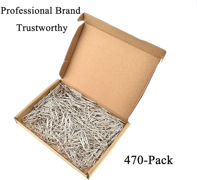 HAHIYO Paper Clips Sturdy 1.1”（28mm） Length 470 Pack Paperclips Heavy Duty Tight Grip Rust Proof Reusable Metal Bright Silver for Home Office School