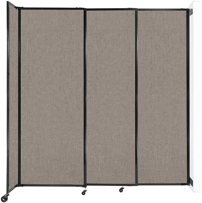 Wall-Mounted Sliding StraightWall Room Divider | Adjustable Widths | Locking Wheels | Room Separator | Up to 7'2" Wide x 7'6" Tall Warm Pebble Fabric Panels