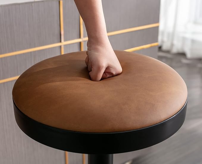 Round Swivel Counter Height Bar Stools Set of 4 Modern Adjustable Barstools Backless PU Leather Bar Chairs Industrial Island Chairs with Metal Base/Footrest for Kitchen Island/Pub/Bar, Brown