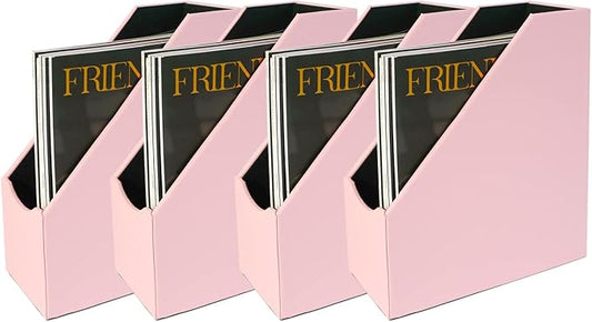 UnionBasic Magazine File Holder, Leatherette Desktop Document Organizer, Home Office Paper Holder File Storage Literature Sorter, Pink, Set of 4