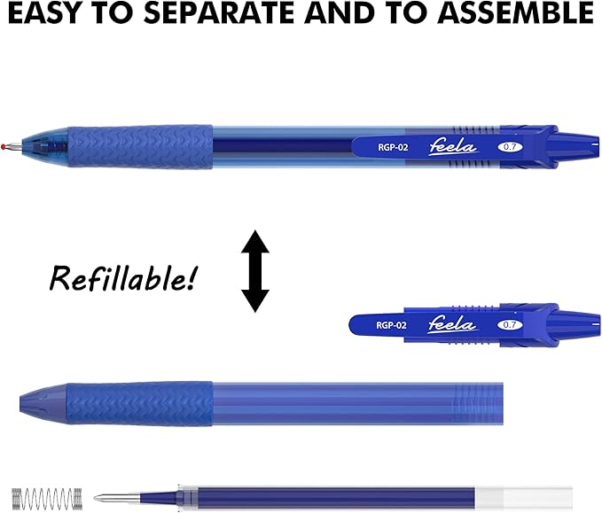 feela 30 Pack Retractable Blue Ink Gel Pens Set Medium Point 15 Piece Fine Point Gel Pen with 15 Refills for Smooth Writing
